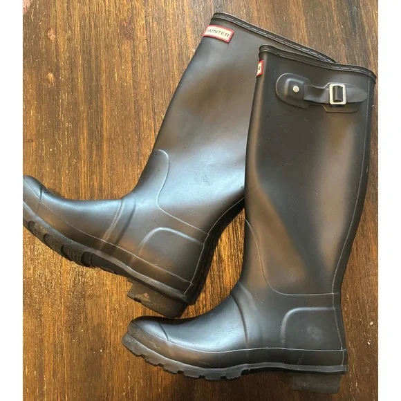 Hunter Original Tall Rain Boots Womens 7 Black Matte Waterproof WFT1000RMA - Picture 1 of 6